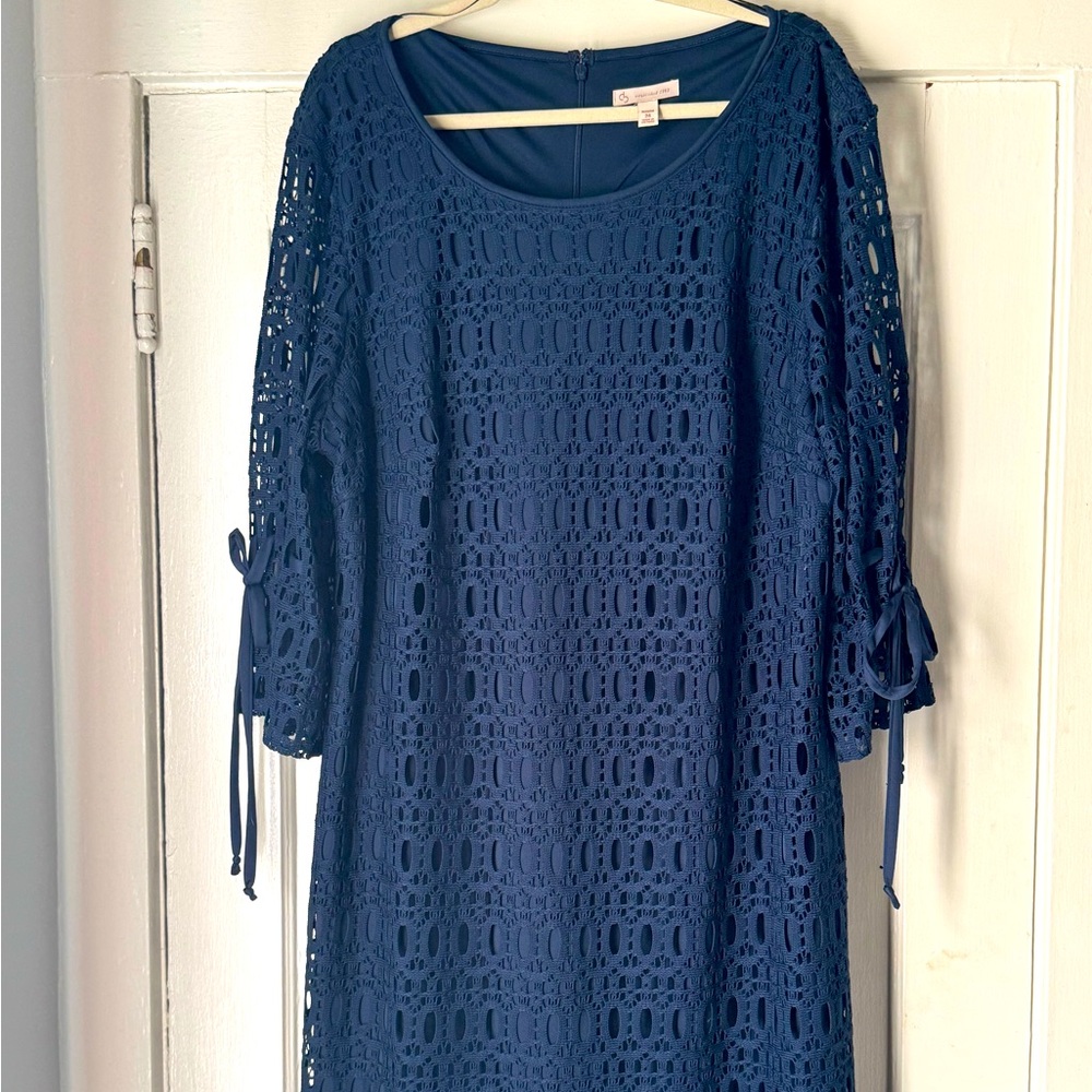 Adrianna Papell Lace Dress – 22W – Navy Blue – Elegant Sheath